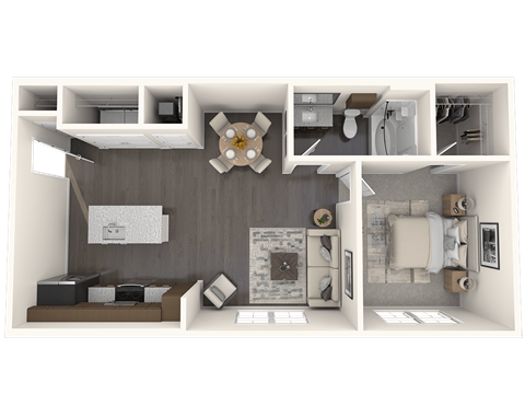 Floor plan for 1 bed, 1 bath, 751 sqft